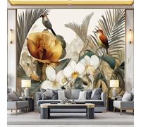 Papier peint photo 250 x 175 cm - Moderne Oiseaux Orchidées Abstrait Papier peint photo - pour salon et chambre à coucher - Coloré Papier peint non tissé effet 3D - Faciles à nettoyer