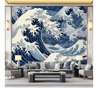 Papier peint photo 350 x 256 cm - Style traditionnel Vagues Tourbillons Design - pour salon et chambre à coucher - Bleu Blanc Papier peint non tissé effet 3D - Photo Non Tissé Muraux Trompe l'oeil