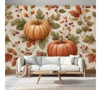 Papier peint photo 3D avec illustration de feuilles et de baies de citrouille, en soie, idéal pour la chambre, le salon, le mur derrière la télévision, la décoration murale, 400 cm x 280 cm