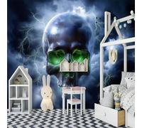 Papier peint photo 3D Crâne Gothique, Fresque murale Éclair Dark Fantasy, Gris, Décoration murale intissé pour chambre, salon, fond de canapé, Stickers 430 cm x 300 cm - Tableau sans cadre - Affiche