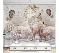 Papier Peint Photo 3D Mural Autocollant Forêt Des Arbres Paysage Animaux Wapiti 350(W)X256(H)Cm Mur Photo Art Affiche Murale Autocollants Muraux Décoratifs Peler Et Coller Fond De Mur Amovible-2872615