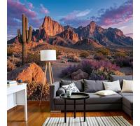 Papier peint photo 3D représentant un coucher de soleil sur un sommet de montagne cactus dans le désert, poster mural, sticker mural pour fond TV, décoration murale pour salon, chambre, restaurant, 35