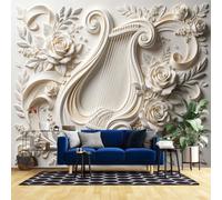 Papier Peint Photo 450X320Cm Effet 3D Harpe Sculpturale Grande Rose Florale Fresque Murale Intissé Décoration Murale pour Chambre À Coucher Salon Studio De Musique Intérieur 450X320Cm/180X128Inc