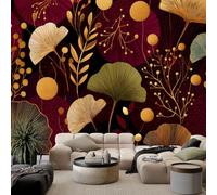 Papier Peint Photo Abstrait Géométrique Plantes Fleurs, Papier Peint Intissé Bordeaux pour Salon Chambre à coucher et Appartement - Poster Décoratif Fresque Murale 150 x 105 cm (L x H)