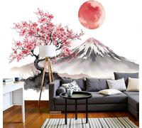 Papier peint photo aquarelle du Mont Fuji pour salon, chambre, cerisiers en fleurs japonais, fresque murale, papier peint rouge et blanc, papier peint à motifs, décoration murale, fond TV, 400 cm x 28