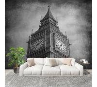 Papier Peint Photo Auto-Adhésif 400x280 cm Architecture De Tour D'Horloge RéTro Peler Et Coller 3D Panoramique Papier Peint Noir Et Blanc Fresque Murale HD Intissé Poster Geant Stickers muraux