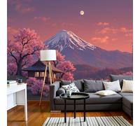 Papier peint photo « Coucher de soleil au Japon » (style anime), idéal pour décorer les murs de votre maison, salon, chambre ou chambre d'enfant. Papier peint intissé, motif paysage, 150 cm x 105 cm.
