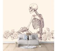 Papier Peint Photo Crâne Gothique 400x280 cm Papier Peint Fleurs Gothique Effet 3D Pas de Support Adhésif Tissu Intissé Installation Facile et Durable pour Salon Chambre Bureau Restaurant Poster