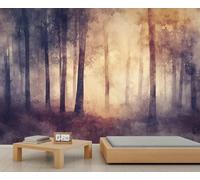 Papier peint photo de forêt gothique - 150 x 105 cm - Motif forêt brumeuse - Arbre mort - Décoration murale d'Halloween - Ne se décolle pas et ne colle pas