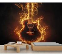 Papier peint photo de guitare 390 x 260 cm - Motif musique rock - Grand papier peint pour salon - Décoration d'intérieur (ne pas décoller et coller)