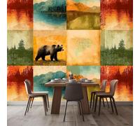 Papier peint photo effet 3D, motif patchwork rétro animaux et forêt, multicolore, intissé, pour salon, chambre, chambre d'enfant, fond TV, style moderne, 350 cm x 256 cm, stickers - peinture sans cadr