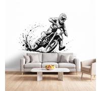 Papier Peint Photo Encre Mouvement Intissé, Papier Peint Mural Panoramique Motard Éclaboussures D'Encre pour Chambre D'enfant Salon Chambre Chambre Décoration Murale 400 x 280 cm Tapisserie Photo