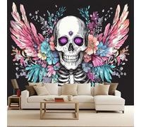 Papier Peint Photo intissé 200x140cm Ailes De Crâne Peintes papier peint panoramique L'art Baroque Effet 3D Illusion d’Optique Art Mural Photomuraux Modernes Découpe sur Mesure Résistant aux Rayures