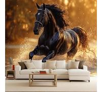 Papier Peint Photo intissé 200x140cm Cheval De Puissance papier peint panoramique Série Wild Freedom Effet 3D Illusion d’Optique Art Mural Photomuraux Modernes Découpe sur Mesure Résistant aux Rayures