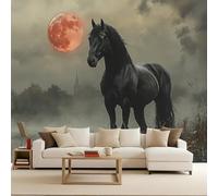 Papier Peint Photo intissé 200x140cm Cheval Noir papier peint panoramique Des Forces Naturelles Mystérieuses Effet 3D Illusion d’Optique Art Mural Photomuraux Modernes Découpe sur Mesure