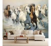 Papier Peint Photo intissé 200x140cm Cheval papier peint panoramique Série De Peintures à L'huile Effet 3D Illusion d’Optique Art Mural Photomuraux Modernes Découpe sur Mesure Résistant aux Rayures