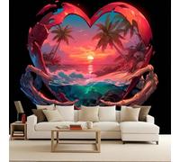 Papier Peint Photo intissé 200x140cm Coucher De Soleil Sur La Plage Et Cocotiers papier peint panoramique La Mort éternelle Effet 3D Illusion d’Optique Art Mural Photomuraux Découpe sur Mesure