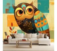 Papier Peint Photo intissé 200x140cm Hibou papier peint panoramique Série De Dessins Animés Effet 3D Illusion d’Optique Art Mural Photomuraux Modernes Découpe sur Mesure Résistant aux Rayures