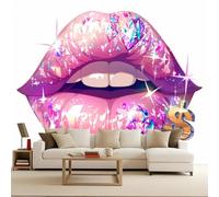 Papier Peint Photo intissé 200x140cm Lèvres Violettes papier peint panoramique Élément De Désir Matériel Effet 3D Illusion d’Optique Art Mural Photomuraux Modernes Découpe sur Mesure