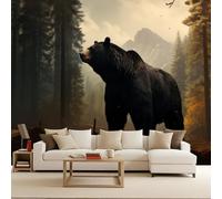Papier Peint Photo intissé 200x140cm Ours Noir papier peint panoramique Série Animaux Naturels Effet 3D Illusion d’Optique Art Mural Photomuraux Modernes Découpe sur Mesure Résistant aux Rayures