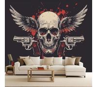 Papier Peint Photo intissé 200x140cm Pistolet Skull Wings papier peint panoramique Mystère De La Mort Effet 3D Illusion d’Optique Art Mural Photomuraux Modernes Découpe sur Mesure