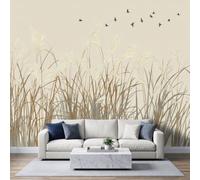 Papier peint photo intissé 200x140cm, Style Bohème Moderne Papier peint Panoramique de haute qualité, pour salon et chambre, Roseaux Oiseaux Volants revêtement mural