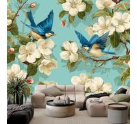 Papier Peint Photo Intissé 300 x 210 cm, Papier Peint Mural Panoramique Géant, Décoration Murale Floral Oiseaux volants Style chinois Aquarelle Imprimée pour Salon Chambre Couloir Hôtel Mur TV