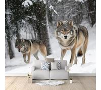 Papier Peint Photo INTISSÉ 350 x 256 cm Poster Géant Affiche Animal Loup Neige Décoration, Brun Foncé Papier Peint Panoramique 3D Décoration Murale