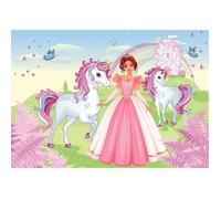 Papier Peint Photo INTISSÉ-400x280cm 8 lés-(C13240)-PRINCESSE ET LICORNE-Mural Poster Géant XXL-Chambre d'enfants