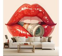 Papier Peint Photo intissé 500x280cm Lèvres Rouges papier peint panoramique nature Élément De Désir Matériel Poster Géant Photomuraux Modernes Effet 3D Illusion d’Optique Salon Chambre Facile à Poser
