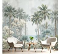 Papier peint photo intissé à motif de plantes tropicales et de palmiers du Moyen Âge. Papier peint mural intissé pour salon, chambre, fond TV, décoration murale, effet 3D XL, 300 cm x 210 cm.