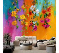 Papier Peint Photo Intissé Abstrait Floral Peinture À L'Huile Vibrant, Papier Peint Mural Panoramique Jaune - Fresque Murale Photo Tapisserie pour Décoration Chambre Salon, 200 x 140 cm (L x H)