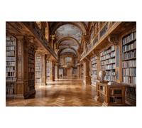 Papier Peint Photo Intissé - Bibliothèque Bois Livres Palais 450 x 280 cm | globe parquet ancien classique étagères intérieur architecture galerie brun décor mural salon chambre vintage rétro mural