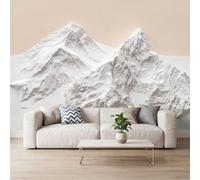 Papier Peint Photo Intissé Mural Montagne Enneigée Bas-Relief, 400x280 cm | Papier Peint Panoramique pour Chambre Salon, Moderne Minimaliste Blanc Cassé