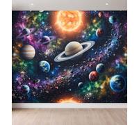 Papier peint photo intissé Planètes Du Système Solaire & Nébuleuse Modernes effet 3D 300 x 210 cm, Espace Fantaisie Papier peint intissé de haute qualité, pour Salle De Jeu, revêtement mural