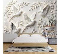 Papier Peint Photo Intissé pour Salon 450X320Cm Papier Peint 3D En Relief avec Motif De Colombes pour Chambre Fresque Murale Photo Texturée À Motif Botanique Décoration Murale De Luxe pour Entr