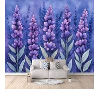 Papier Peint Photo Lavande Fleur 300x256 cm Papier Peint Feuilles Plante Effet 3D Pas de Support Adhésif Tissu Intissé Installation Facile et Durable pour Salon Chambre Bureau Restaurant Poster