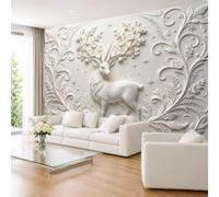 Papier Peint Photo Licorne Blanche Gracieuse avec Branches Fleuries 350×245cm (L×H) Fresque Murale Intissée Décoration Murale Élégante et Magique avec Animaux De La Forêt pour Salon et Chambr