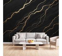 Papier Peint Photo Moderne Fluide Abstrait Intissé, Papier Peint Mural Panoramique Marbre Noir Doré Veiné D'Or pour Chambre D'enfant Salon Chambre Décoration Murale 350 x 256 cm Tapisserie Photo
