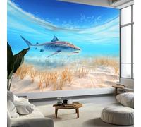 Papier Peint Photo Monde Sous-Marin Requin Tigre Algues 250 x 175 cm Papier Peint Panoramique, Bleu Papier Peint intissé Murale Pour Chambre De Fille Garçon Chambre De Bébé Salon Chambre Décor