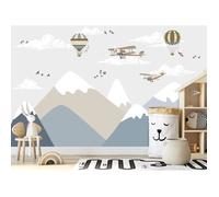 Papier peint photo - Montagnes et avions - 300x210cm - Décoration murale - Intissé - Chambre d'enfant