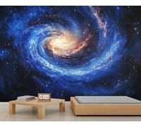 Papier peint photo motif univers planète - 300 x 210 cm - Bleu galaxie - Grand papier peint pour salon - Décoration d'intérieur - Ne se décolle pas et ne colle pas
