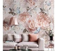 Papier peint photo mural 3D à motifs de fleurs et papillons pour la décoration intérieure de la maison et du salon. 400cm(W)×280cm(H)