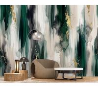 Papier peint photo mural - aquarelle, vert foncé et or, art abstrait, vert émeraude, intissé, moderne, décoration murale à motifs pour salon, chambre, salle à manger, 250 cm x 175 cm, affiche - autoc
