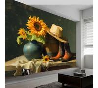 Papier Peint Photo Mural Style Campagnard 500L x 280H cm, Papier Peint Non Tissé Fleurs Bottes de Cowboy Chapeaux Décoratif - Poster Design Moderne pour Chambre d'Enfant Salon Chambre à Coucher