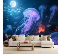 Papier Peint Photo Murale 100x70 cm Méduse Colorée Océan Animal Poisson 3D Effets Muraux Tissus Non Tissés Mat Wallpaper Poster Décor Murale pour Salon Chambre Couloir Bureau Rénovation de Maison