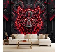 Papier Peint Photo Murale 100x70 cm Style Viking Loup Arme Bouclier 3D Effets Muraux Tissus Non Tissés Mat Wallpaper Poster Décor Murale pour Salon Chambre Couloir Bureau Rénovation de Maison