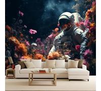 Papier Peint Photo Murale 200x140 cm Espace Astronaute Planète Fleurs 3D Effets Muraux Tissus Non Tissés Mat Wallpaper Poster Décor Murale pour Salon Chambre Couloir Bureau Rénovation de Maison
