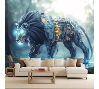 Papier Peint Photo Murale 200x140 cm Style Mécanique Lion Animal 3D Effets Muraux Tissus Non Tissés Mat Wallpaper Poster Décor Murale pour Salon Chambre Couloir Bureau Rénovation de Maison