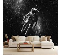Papier Peint Photo Murale 300x210 cm Espace Astronaute Planète Fleurs 3D Effets Muraux Tissus Non Tissés Mat Wallpaper Poster Décor Murale pour Salon Chambre Couloir Bureau Rénovation de Maison